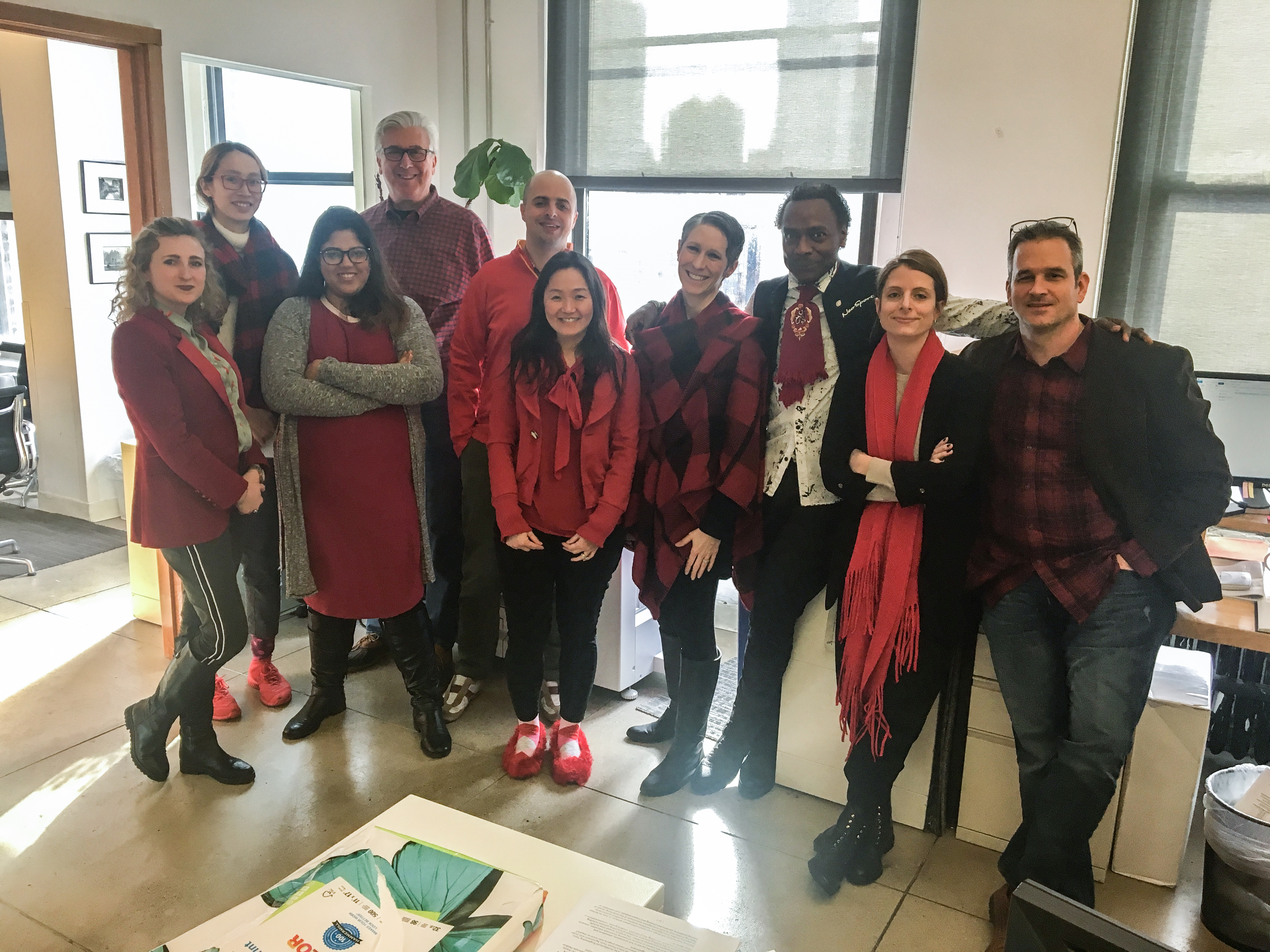 New York e4h team in office wearing red shirts