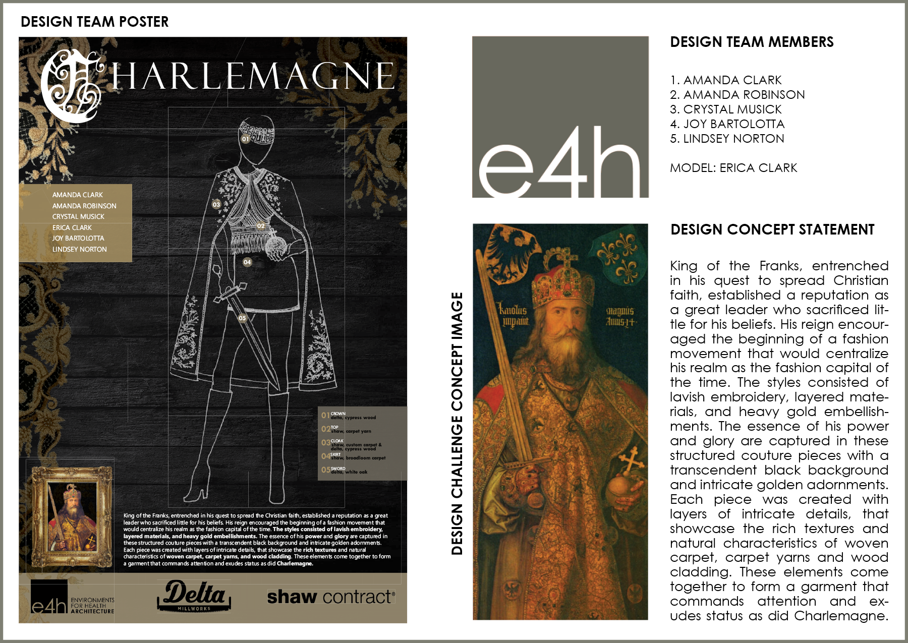 Poster with design competition graphic, picture of king and text