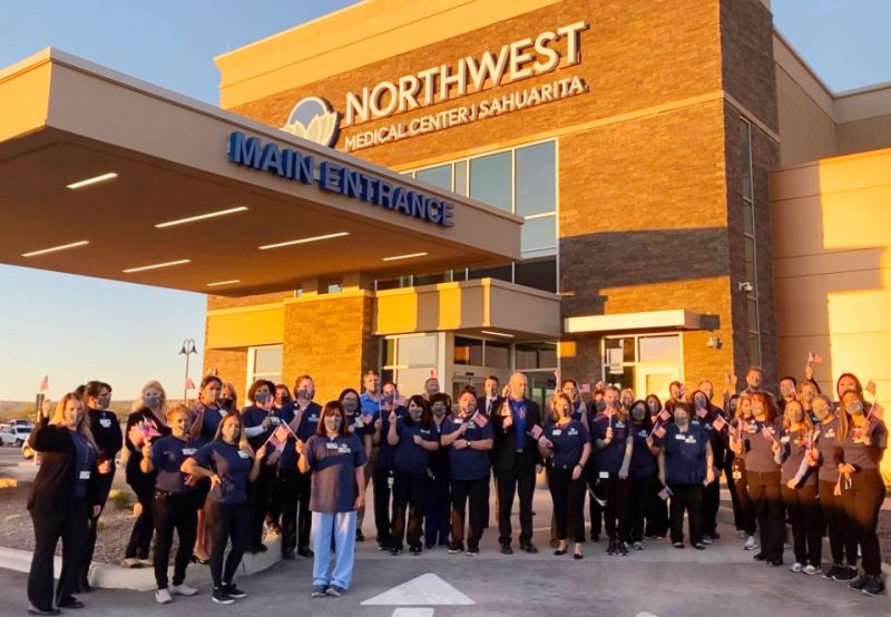 People in front of hospital