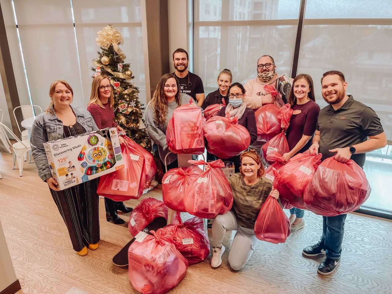 People with red bags